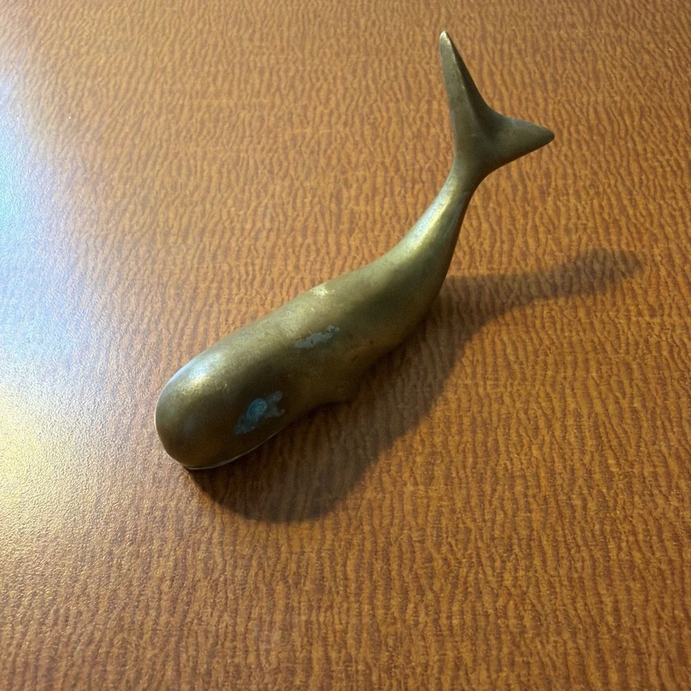 Vintage Solid Brass Whale Paperweight 3.5